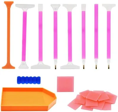 Produktbild von 5D-Diamantstiftpen-Set mit 9 Stiften, 31 Stück, Plastik, Diamantstifte, Diamantfarbe, Werkzeug, 20 Stück Diamantfarbe.
