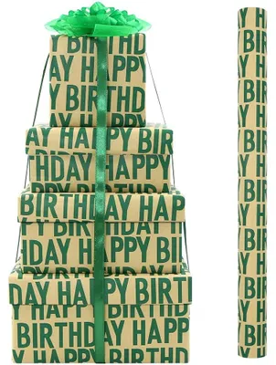 Produktbild von Inpakpapier für Geburtstage – Kraftpapier mit grünem Muster – Geschenkpapier für Kinder – Geschenkverpackung für Feiern – 43 x 300 cm – Mini-Rolle