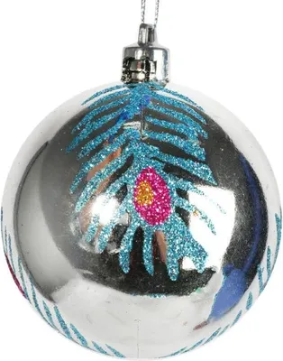 Image de Boule en plastique argentée avec décoration 7 cm