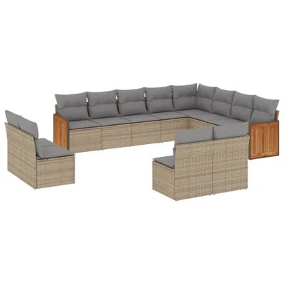 Image de vidaXL Ensemble de 12 canapés de jardin avec coussins Beige Poly Rattan