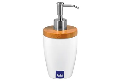 Produktbild von Kela Seifenspender Natura Keramik weiß Bambus 17,5cmh 8cmØ 350ml, 18596