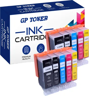 A box of GP Toner ink cartridges with several cartridges displayed in front.