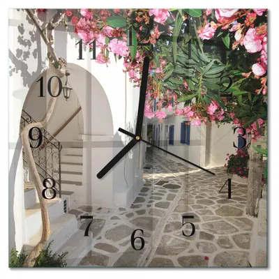 Produktbild von Tulup Glasuhr Wanduhr Küchenuhr Echt-Glas 30x30 cm Modern Dekorativ Geräuschlos Schwarzen Zeigern - Blumenallee