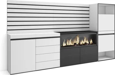 Image de COZY Buffet, 274x35x145cm, Chambre à coucher, Cheminée électrique XXL, Commode, Buffet, Meuble à Chaussures, Blanc