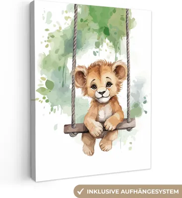 Produktbild von MuchoWow® - Leinwandbilder - Löwe - Tier - Kinder - Dschungel, Wandbild, Wanddeko Bilder Wohnzimmer, 90x120 cm