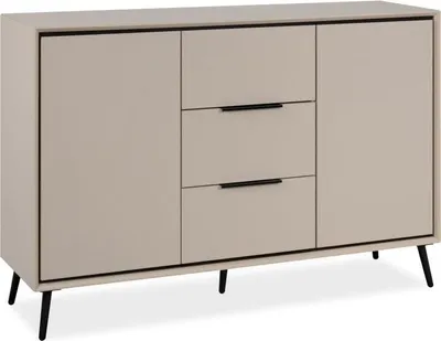 Image de Buffet ARONA, 2 Portes, 3 Tiroirs, Beige et Noir, 135 x 90 x 38 cm