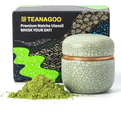 Immagine prodotto di Contenitore per matcha in Vetroceramica, verde chiaro con linea nera, capacità 2,8 oz, sigillato due volte
