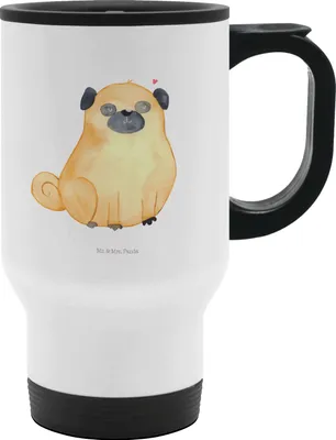 Produktbild von Mr. & Mrs. Panda Thermobecher Mops - Weiß - Geschenk, Hundebesitzer, Knuffig, Hund, Auslaufsicher, Kaffee-Thermobecher, thermosbecher, Für Tee, Thermotrinkbecher, Liebe