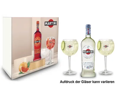 Produktbild von Martini Bianco Geschenkset - Wermuth 0,75L (14,4% Vol) + 2x Ballon Glas / Gläser-Set
