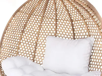 Produktbild von Hängesessel 2-Sitzer Polyrattan - Beige mit weißem Kissen - VAHINA von MYLIA