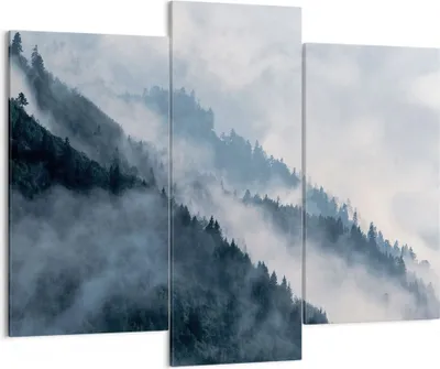 Produktbild von Bild auf Leinwand - Leinwandbild - 3 Teile - Berge Nebel Bäume - 130x100cm - Wand Bild - Wanddeko - Wandbilder - Leinwanddruck - Bilder - Wanddekoration - Leinwand bilder - Wandbild - CB130x100-4429