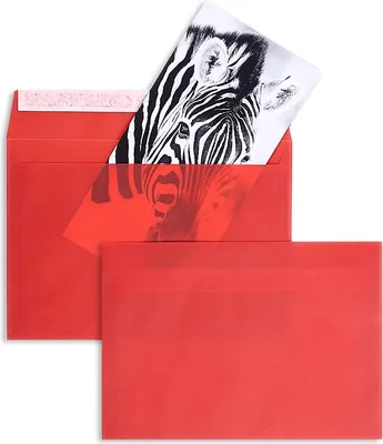 Produktbild von Farbige Transparente Briefumschläge - Rot (Transparent-Intensivrot)162 x 229 mm (DIN C5) | 92 g/qm Offset | Ohne Fenster | Haftklebung | Gerade Klappe | 100 Stück