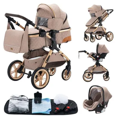 Imagen del producto de Cochecito 3 en 1: Cochecito para recién nacidos, asiento de coche para bebé, 3 en 1. Posición reclinada para 0-3 años. Convertible en moisés. Color: caqui