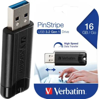 Zdjęcie produktu dla Verbatim PinStripe, 16 GB, USB Typu-A, 3.2 Gen 1 (3.1 Gen 1), Łożysko tulejowe, 7 g, Czarny
