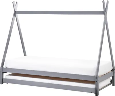 Obrázek produktu pro BELIANI Dětská rozkládací postel šedá borovicové dřevo 90 x 200 cm ve tvaru teepee pro děti roštový rám postele dětský pokoj