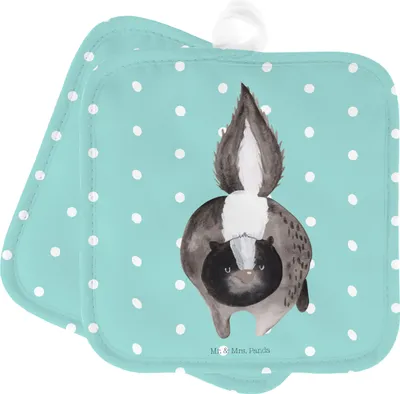 Produktbild von Mr. & Mrs. Panda Topfuntersetzer Stinktier Angriff - Türkis Pastell - Geschenk, wütend, Kochlappen, Skunk, Topflappen, topfhalter, Topflappenset, Set, Wildtier, Raubtier