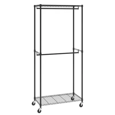 Image de Porte-manteau sur roulettes - Porte-manteau avec 1 tringle à vêtements - 2 couches - capacité de charge 136 kg - Porte-manteau robuste - Chambre à coucher, buanderie, dressing, entrée - Porte-manteau mobile