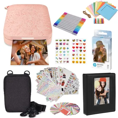 Image de Imprimante photo portable HP Sprocket, format 5,1 x 7,6 cm, couleur rose blush – Kit de démarrage, rose