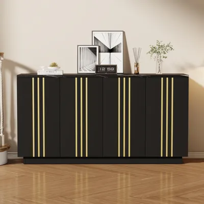 Immagine prodotto di Credenza Merax con 4 ante e divisori regolabili, comò in truciolato, soggiorno, ingresso, camera da letto, elegante mobile contenitore, nero + oro
