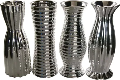 Produktbild von 4er Set Keramik-Vase Silber-glänzend edel modern 22cm hoch, Wohnzimmer