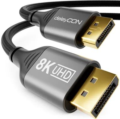 Produktbild von deleyCON 2m DisplayPort Kabel 1.4 - 8K@60Hz 4K@165Hz 2K@360Hz - UHD WQHD HDR HDCP 2.2 - AMD FreeSync NVIDIA G-Sync - Ideal für Gaming Monitor und Grafikkarte - Grau Schwarz