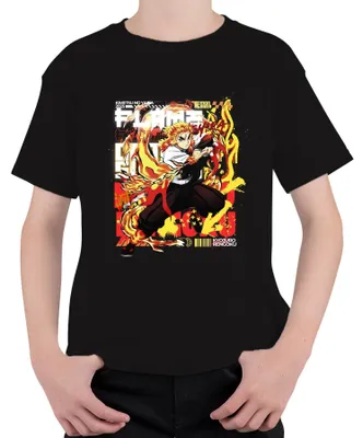 Produktbild von Kyojuro Rengoku Flammen Hashira Kimetsu no Yaiba Anime Geschenk Kinder T-Shirt, Schwarz, 116
