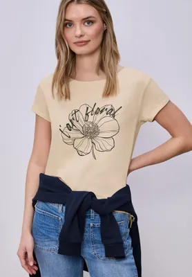 Produktbild von Street One T-Shirt 'Kurzarm Shirt mit floralem Artwork', A324806, smoke beige, Gr. 38