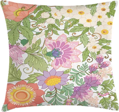 Produktbild von ABAKUHAUS Blumen Kissenbezug, Vintage Pastell Illustration der Blätter und die Klaren Blumen, 45 x 45 cm, Mehrfarbig
