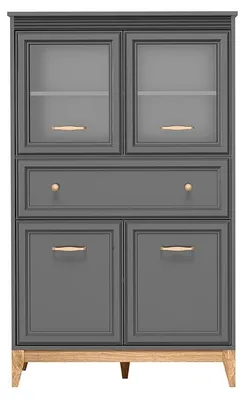 Produktbild von Masseno Vitrinenschrank SUOLO 150,5 x 92 cm Modern Wohnzimmer Vitrine mit Tür, Grau