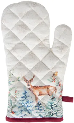 Produktbild von Clayre & Eef Ofenhandschuh 18x30 cm Weiß Rot Baumwolle Hirsch