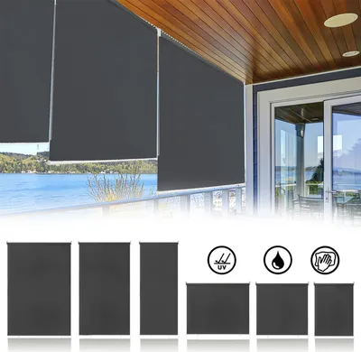 Produktbild von LZQ Außenrollo Senkrechtmarkise Balkonrollo Sichtschutz Sonnenschutz Rollo 140x140cm Outdoorrollo für Fenster & Türen, Anthrazit