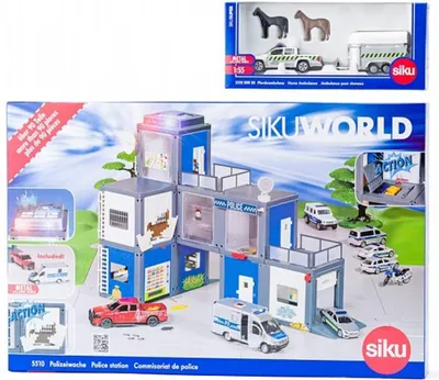 Image de SIKU World - poste de police et voiture de transport de chevaux