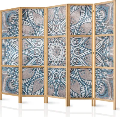 Produktbild von Paravent XXL Mandala 225x171 cm - 5-teilig - einseitig - eleganter Sichtschutz - Raumteiler - Trennwand - Raumtrenner - Holz - Design Motiv - Deko - Japan p-C-0010-z-c