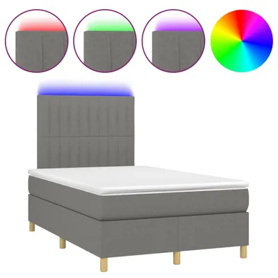 Immagine prodotto di vidaXL Letto a molle con materasso e LED in tessuto grigio scuro 120x200 cm