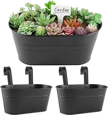 Produktbild von 2pcs Hängetöpfe Set Vintage Pflanztopf Blumentopf Übertopf mit Haken Balkon Blumentopf Hängend für Dekotation Balkon Draussen Innenwand Garten Wand Geländer Zaun(Schwarz 27*14*22cm)