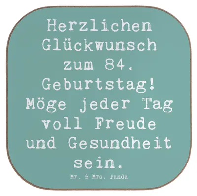 Produktbild von Mr. & Mrs. Panda Untersetzer Glas Spruch 84. Geburtstag - Meeresbrise - Geschenk, Glückwunsch, Gesundheit, Design, Überraschung, Happy Birthday, Coaster, für Gläser