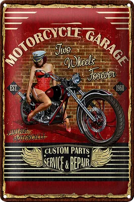 Produktbild von Blechschild Pinup 18x12cm Retro Motorcycle Garage Vintage