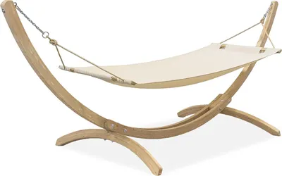 Produktbild von KONSIMO Große Hängematte mit Gestell "CORRELO", beige, holz, Modern Design, 395x143x145 cm