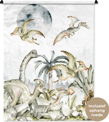 Produktbild von MuchoWow® Wandteppich Wandbehang Dinosaurier - Kinder - Dschungel - Grün - Tiere - Natur 90x120 cm Tapisserie Dekoration Wandtuch - Wanddeko