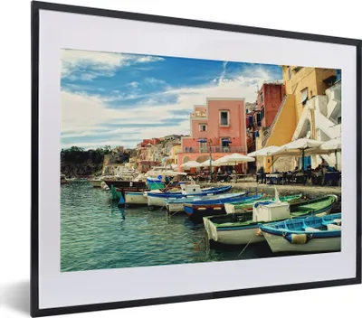 Produktbild von MuchoWow® MuchoWow® Gerahmtes Poster Hafen - Boot - Italien 40x30 cm - Poster mit zchwarzem Bilderrahmen - Bilderrahmen - Poster im Rahmen