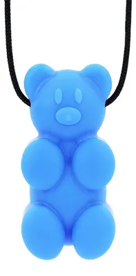 Image de Ark Therapeutics Kaukkette : Jouet sensoriel en forme d'ours en gomme, couleur bleue. Ce collier à mâcher en forme d'ours est idéal pour ceux qui préfèrent une texture de mastication lisse.