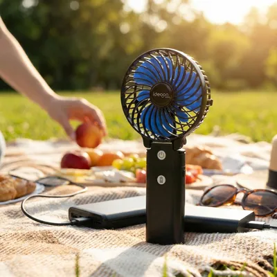 Produktbild von Leistungsstarker Akku Handventilator 5200mAh Powerbank Tischventilator: USB Reiseventilator, 3 Stufen, Tragbarer Mini Ventilator