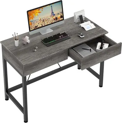Productafbeelding van Klein bureau met 2 houten laden - 100 cm thuiskantoor bureau voor efficiënte werkruimtes