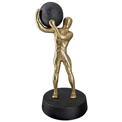 Image de Gilde Skulptur, "Strong", Kugel, Mannmotiv, Aluminium, goldfarben, VE 1, B. 15.5 cm, H. 35.5 cm, D. 16 cm 60189 4063387601891