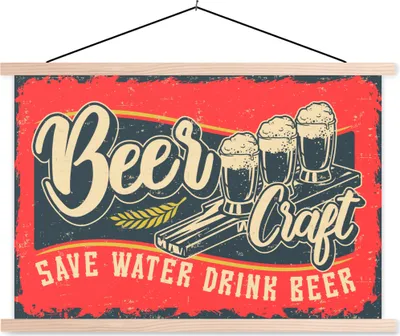 Produktbild von MuchoWow® Textilposter Mancave - Bier - Gläser - Vintage 60x40 cm mit holzfarbenen Rahmen - Bilder