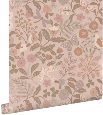 Produktbild von ESTAhome Tapete Blumen und Vögel Taupe und Altrosa 50 x 900 cm