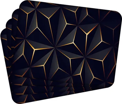 Produktbild von Tischset Satz mit 4 Stück 40x30 cm Low Poly Black and Gold Tischuntersetzer Abwaschbar - Hitzebeständige Korkrückseite hält Temperaturen von 100°C