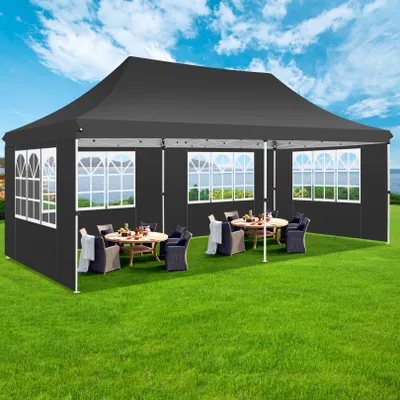 Produktbild von Pavillon 3x6m, Festzelt Faltpavillon Gartenzelt Wasserdicht, UV-Schutz, mit 6 Seitenteilen und 2 Eingängen, für Garten Terrasse Feier Party, Grau