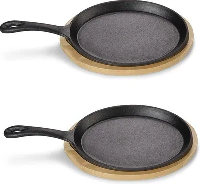 Obrázok produktu pre Malá liatinová grilovacia panvica – vhodná do rúry, na gril, na BBQ a na indukciu – 2-dielna – ideálna na servírovanie