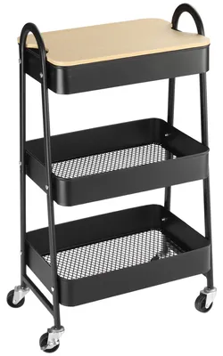 Obrázok produktu pre Kuchynský vozík s 3 úrovňami a doskou z MDF | Farba: Čierna | Rozmery: 31 x 45 x 79,4 cm